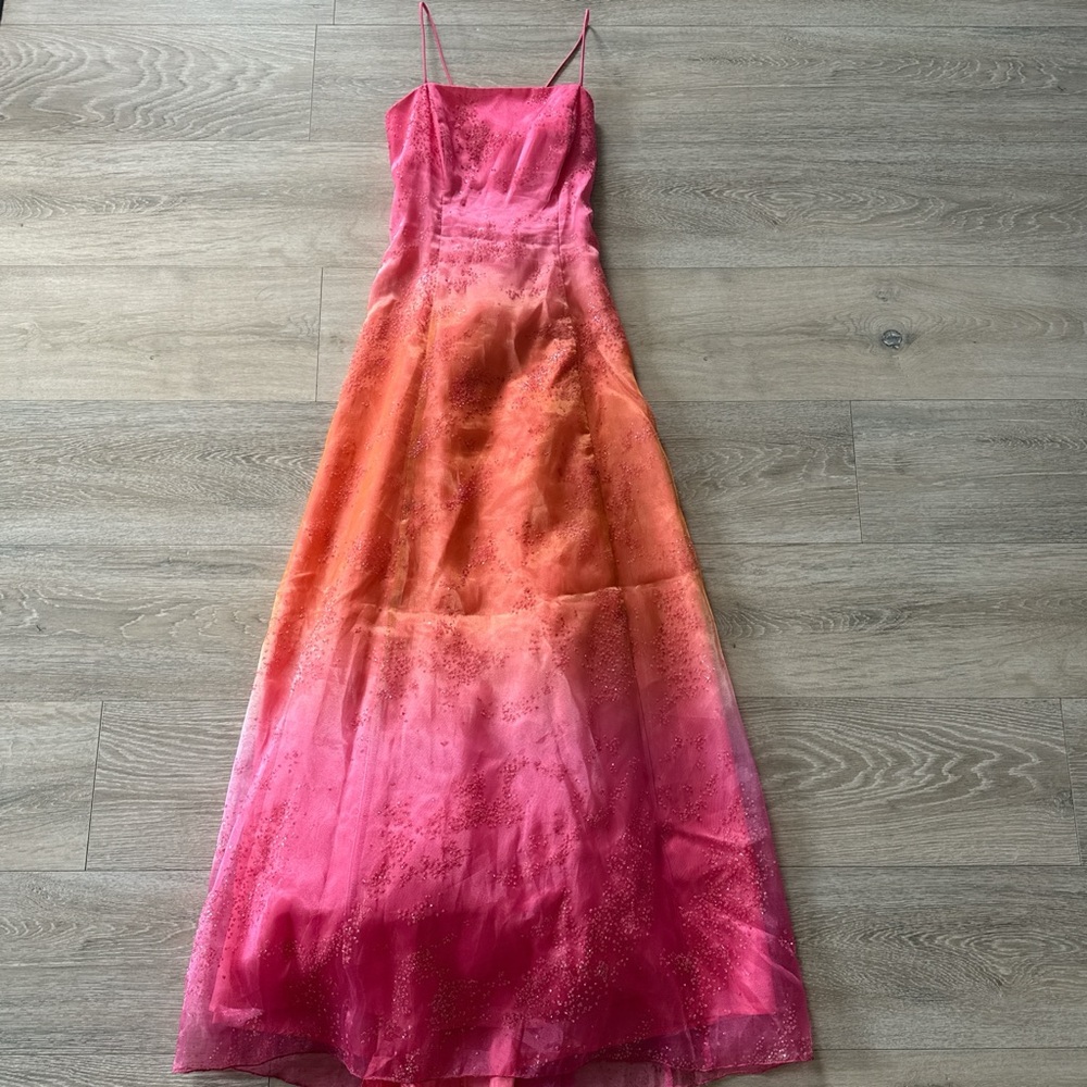 Vintage 90s Jump Corset Laced Pink/Orange Coral Prom Party Dress Size 7/8